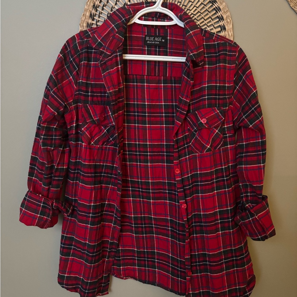 Blue Age Women's Red Plaid Button Down Shirt
